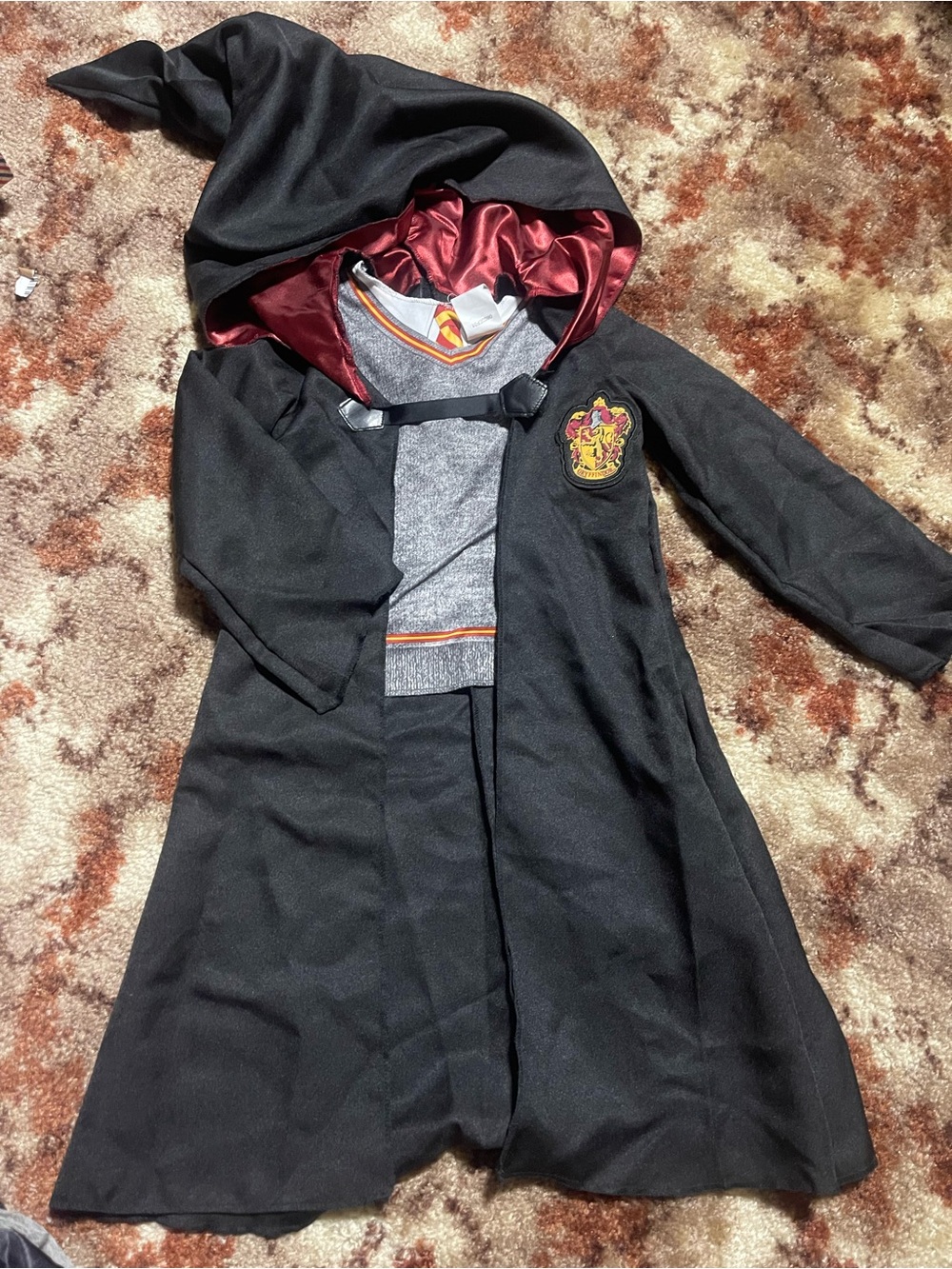 Kids Black Wizard Costume Robe with Burgundy Lining